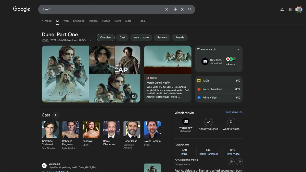 Example of Google Search answer framework